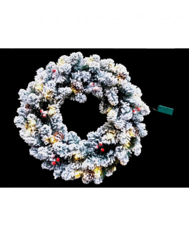 Comprar CORONA DE NAVIDAD DECORACION PIÑAS BOLITAS ROJAS Y NIEVE 20 LEDS 0